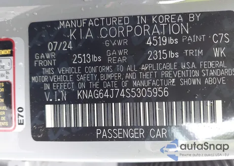 2025 Kia K5 Gt-Line z USA, uszkodzony, nr VIN KNAG64J74S5305956